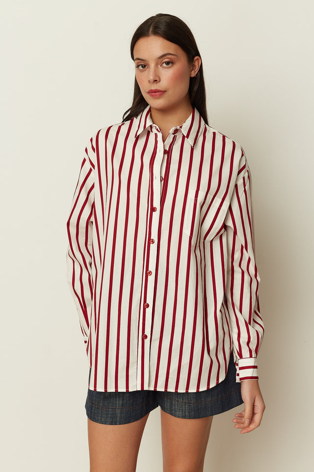 RED COTTON POPLIN STRIPED SHIRT