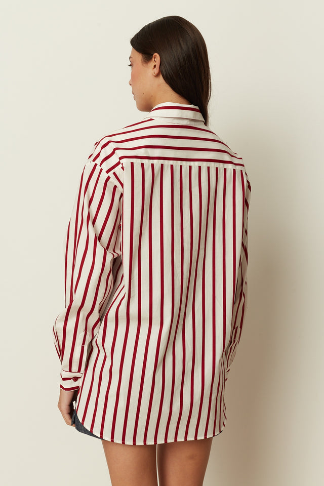 RED COTTON POPLIN STRIPED SHIRT