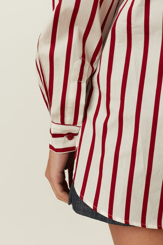 RED COTTON POPLIN STRIPED SHIRT