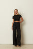 BLACK LINEN WIDE LEG PANTS