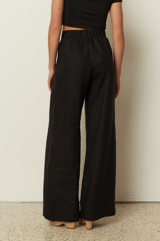 BLACK LINEN WIDE LEG PANTS