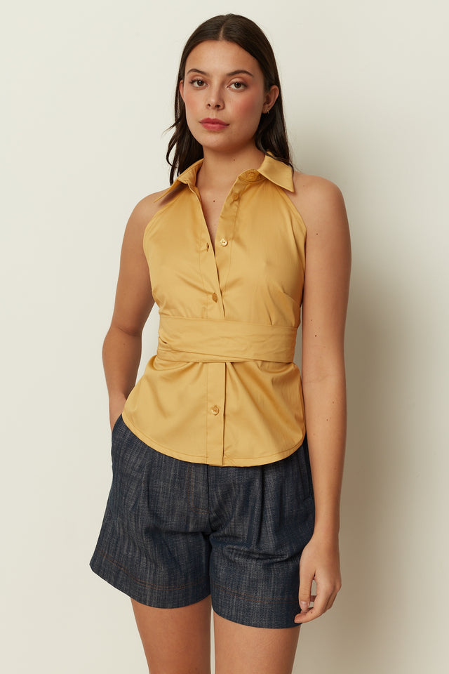 MUSTARD BACKLESS SHIRT