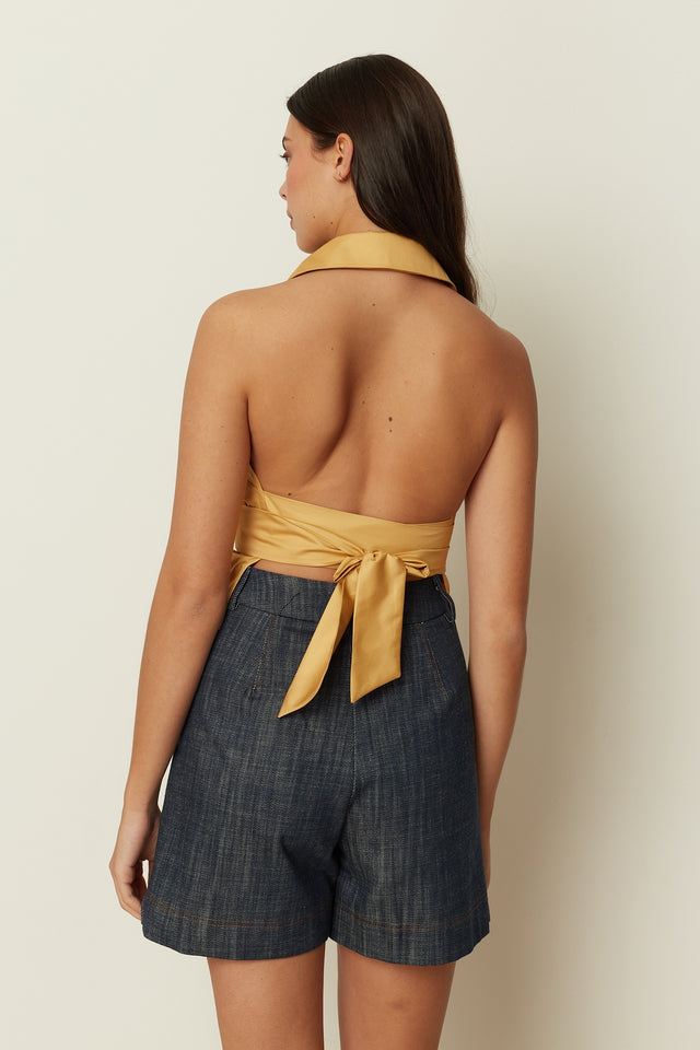 MUSTARD BACKLESS SHIRT
