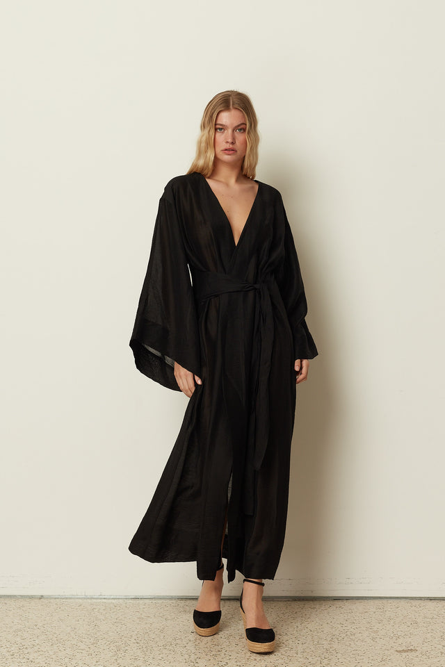 BLACK SHEER LONG KIMONO