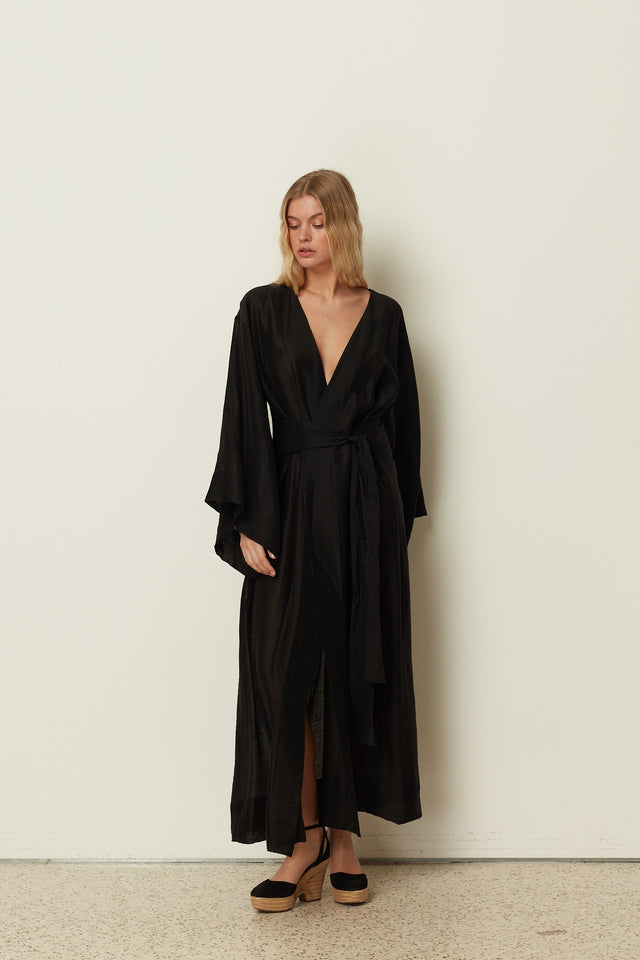 BLACK SHEER LONG KIMONO