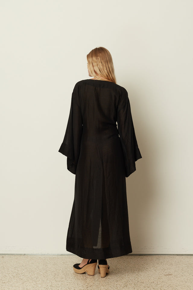 BLACK SHEER LONG KIMONO