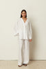 WHITE LINEN WIDE LEG PANTS