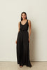 BLACK SATIN WIDE-LEG PANTS