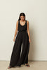 BLACK SATIN WIDE-LEG PANTS