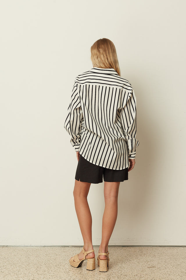 BLACK COTTON POPLIN STRIPED SHIRT