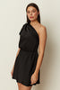 BLACK SATIN ONE-SHOULDER TOP
