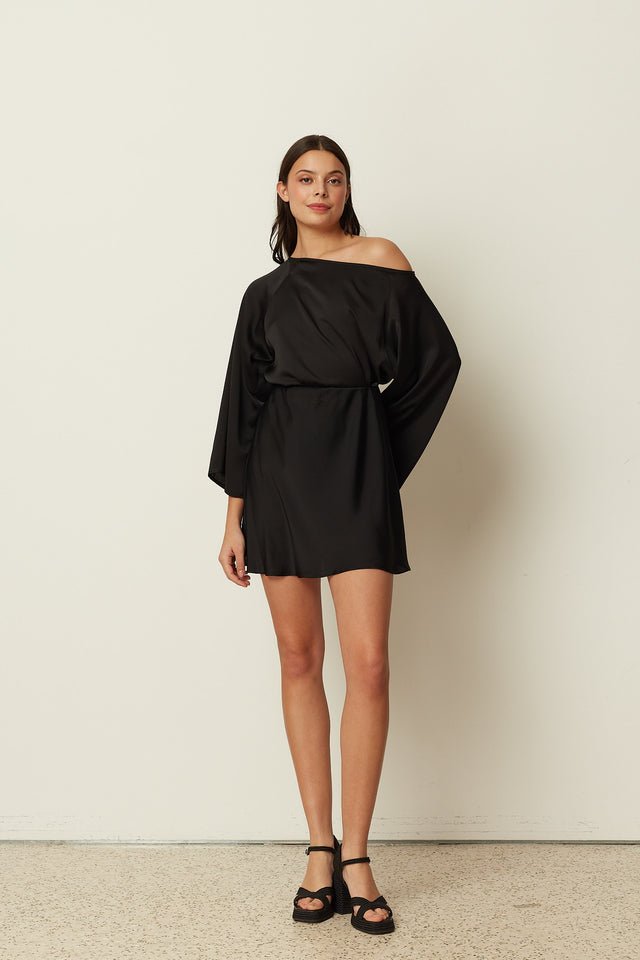 BLACK SATIN MINI SKIRT