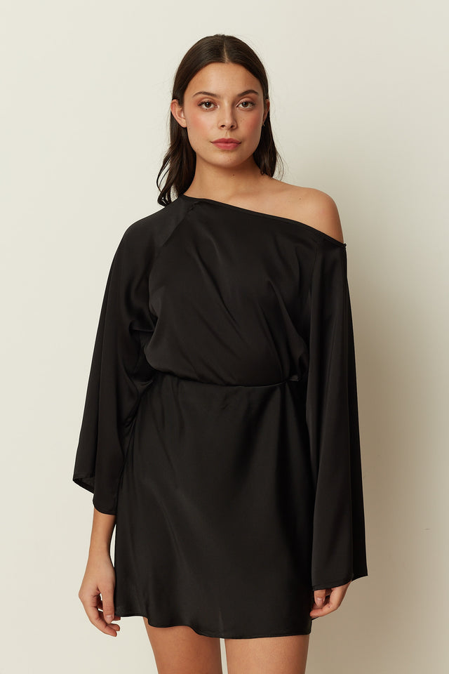 BLACK SATIN MINI SKIRT