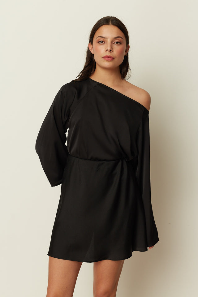 BLACK SATIN MINI SKIRT