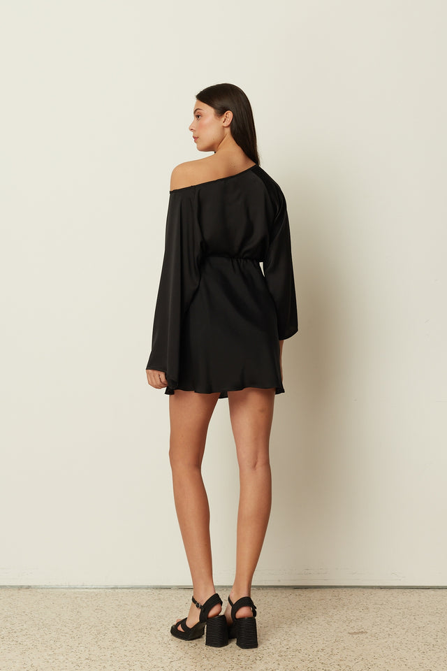 BLACK SATIN MINI SKIRT