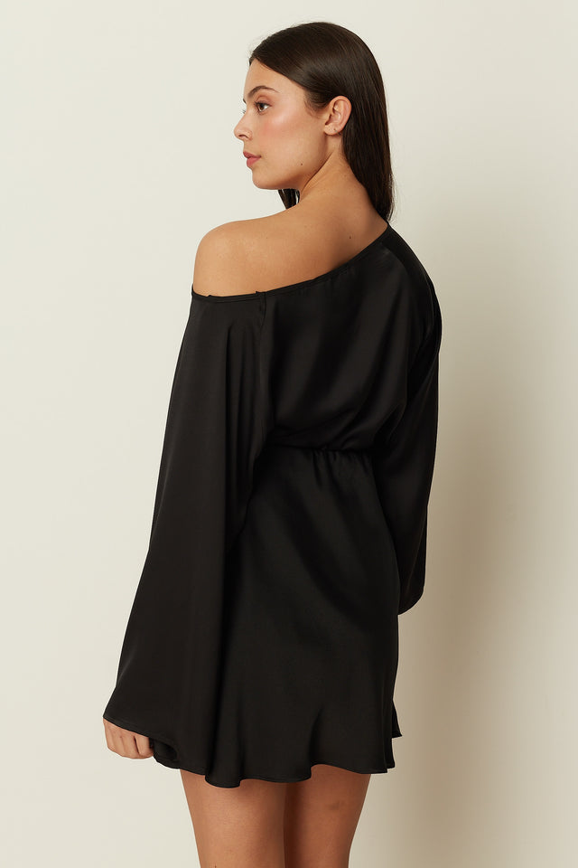 BLACK SATIN MINI SKIRT