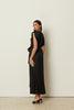 BLACK SATIN RUFFLED WRAP DRESS
