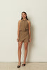 KHAKI WRAP COLLAR MINI DRESS
