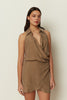 KHAKI WRAP COLLAR MINI DRESS
