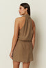 KHAKI WRAP COLLAR MINI DRESS