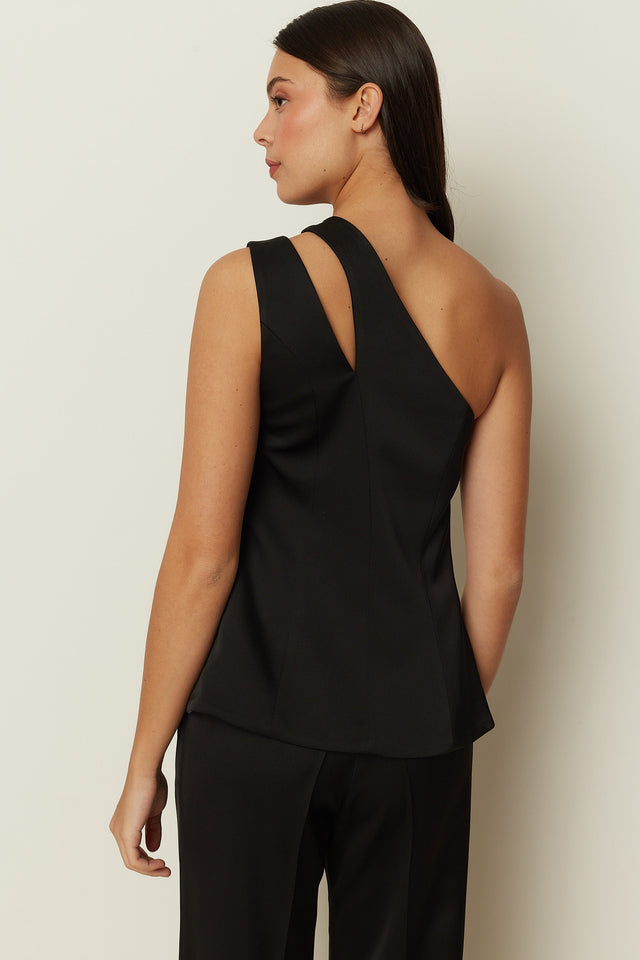 BLACK ASYMMETRICAL CUT-OUT TAILORED VEST