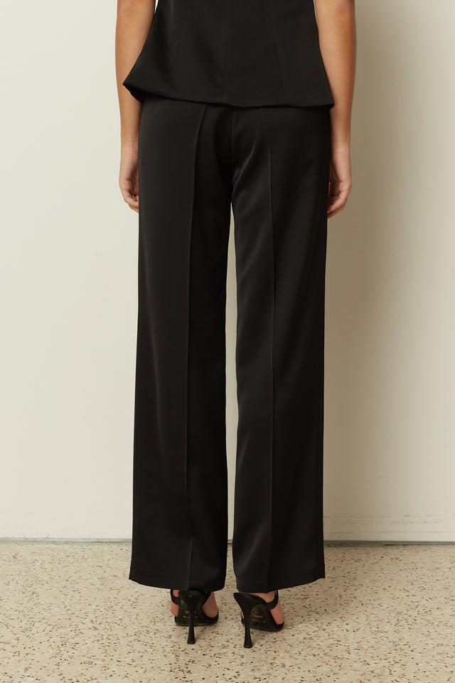 BLACK SATIN TAILORED PANTS