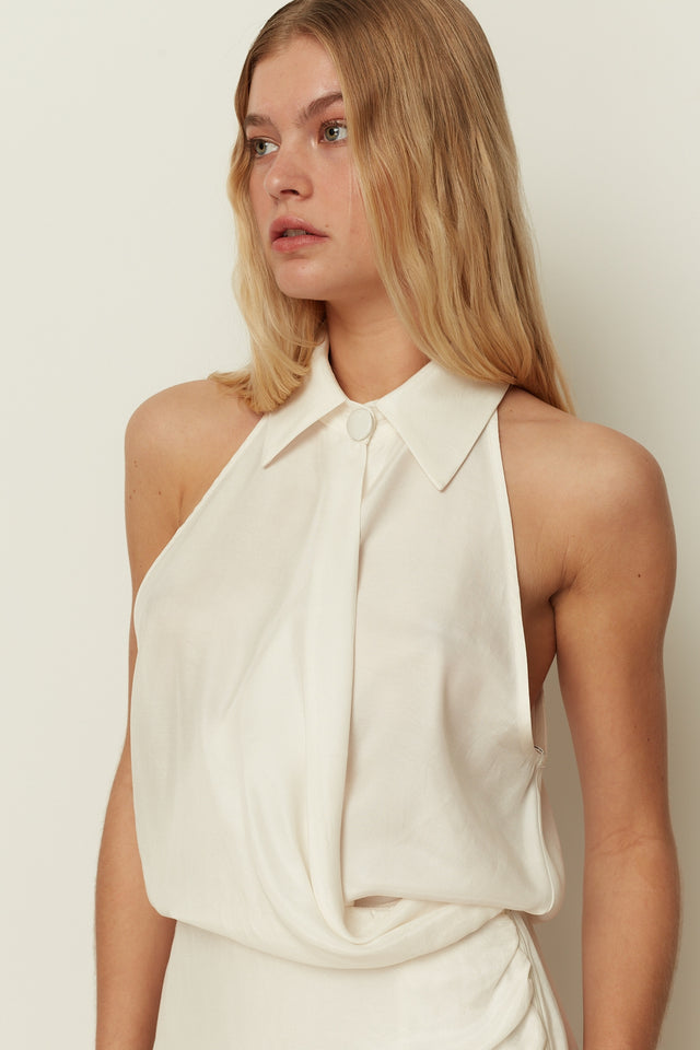 WHITE WRAP COLLAR MINI DRESS