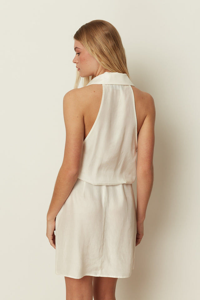 WHITE WRAP COLLAR MINI DRESS