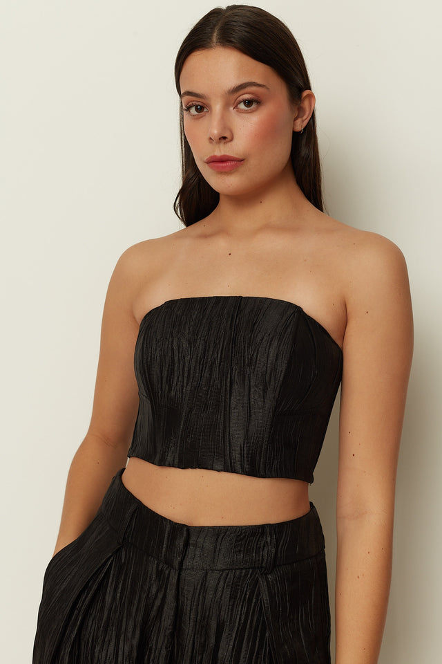BLACK METALLIC PLEATED BUSTIER
