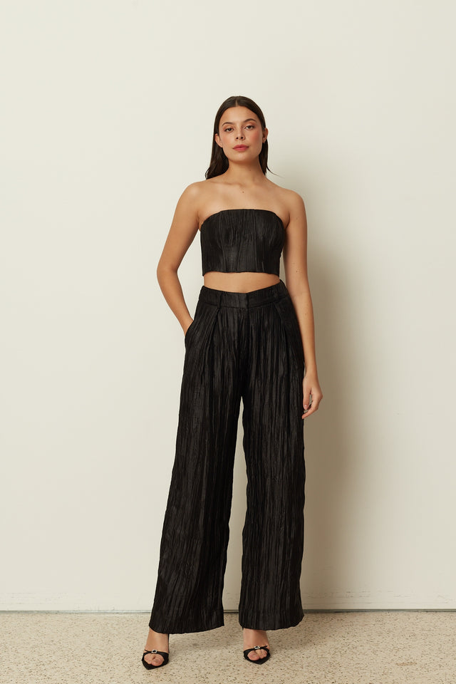 BLACK METALLIC PLEATED BUSTIER
