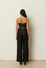 BLACK METALLIC PLEATED WIDE LEG PANTS