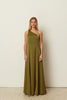 ONE SHOULDER FLARED DRESS OLIVE